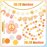 4 Pcs Groovy Party Decorations Garland Felt Ball Hippie Banner And Daisy Boho Garland Set With 6.5 Ft Pom Pom Banner Spring Party Supplies Retro Decor For Wall