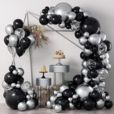 124pc Black & Silver Balloon Garland Kit – Metallic and Confetti Balloons for Party Decor