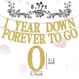 1 Year Down Forever To Go Banner, 1 Year Of Marriage Gift, Happy 1St Wedding Anniversary Party Decoration Supplies, Gold Glitter