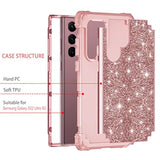 For Galaxy S22 Ultra 5G Case Three-Layer Shockproof Heavy Duty Hybrid Sturdy High Impact Protective Cover Glitter Sparkly Bling Case For Samsung Galaxy S22 Ultra 5G 6.8 2022,Shiny Rose Gold