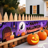 Happy Halloween Banner 120x20in with Ribbon Purple Outdoor Yard Porch Garden Party Backdrop Decor