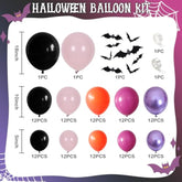 123Pcs Halloween Balloon Arch Kit - Black, Orange, Pink, Purple Balloons with 3D Bats