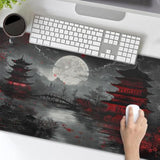 Japanese Mouse Pad Xxl 35.4 X 15.7 Inch Black Red Design Style Extended Large Gaming Mousepad Keyboard Full Desk Mat Non-Slip Rubber Base Stitched Edges For Home Office