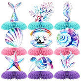 Mermaid Theme Party Decorations,9 Pcs Mermaid Centerpieces For Tables Honeycomb Centerpieces 3D Mermaid Theme Party Decor Supplies Boys Girls