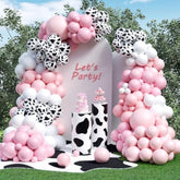 Pink Cow Balloons Arch Kit - Pastel Pink Cow Latex Balloon Different Size Balloon Garland Kit For Cowgirl Baby Shower Birthday Farm Western Cow Print Animal Theme Party Decorations Supplies