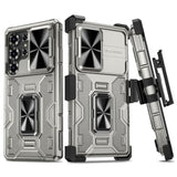 For Samsung Galaxy S25 Ultra Case, With Slide Camera Protector & Belt Clip Holster & 360°Rotatable Ring Kickstand Military Grade Heavy Duty Protection Cover - Titanium