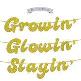 Growin' Glowin' Slayin' Gold Glitter Banner - Gen Z Cool Party Bunting, Funny Birthday Banner For 5Th 10Th 20Th 30Th 40Th Birthday Party Decorations Sign Gift?Pre-Strung?