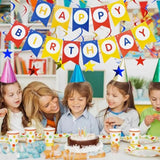 Happy Birthday Banner With 12Pcs Stars Hanging Swirls Garland Party Decorations Sets For Kids Girls Birthday Party Supplies