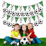 4PCS Soccer Party Decorations Soccer Banner Triangle Flags Birthday Garland Black White Soccer Ball Bunting Banner Soccer Birthday Decorations Sport Party Supplies Sport Theme Game Day Decorations