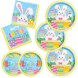 Happy Easter Party Supplies Kit, Easter Rabbit Disposable Dinnerware Includes, Paper Dinner Plates, Dessert Plates and Napkins for Easter party Decorations, Serve 20