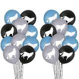 Wolf Party Balloons: 12 Inch Latex, Black Blue Gray, 30 Pcs