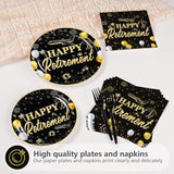 96Pc Black Gold Retirement Party Supplies Plates Napkins Tableware Set