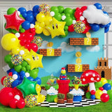 Red Blue Green Yellow Balloon Garland Kit With Confetti Cloud Mushroom Star Balloons For Bros Party Cartoon Video Game Theme Birthday Party Supplies