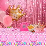 1 Pack Pink Kitty Tablecloth, Cat Disposable Plastic Pink Bow White Dot Table Covers For Birthday Party Decorations, Baby Shower Party Decor Supplies- 54 X108In