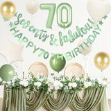 Sage Green 70th Birthday Banner and Foil Balloon Party Decor