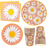 Daisy Flower Party Set - 9" & 7" Plates, Cups, Napkins for 24 Guests - Floral