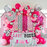 Cowgirl Last Rodeo Bachelorette Party Hot Pink Silver Balloon Arch Disco Boots Banner