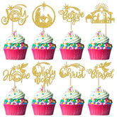 24 Pack Jesus Christmas Cupcake Toppers Gold Holy Nativity Hope Believe Christ Blessed Cupcake Picks Jesus Birthday Cake Decorations For Religion Christmas Party Decorations