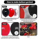 Red And Black Balloon Garland Kit - 124 Pack, Different Sizes, Red And Black Confetti For Anniversary, Birthday, Bachelorette, Prom Parties