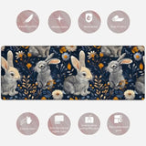 Charming Rabbit Gaming Mouse Pad, Large Cute Bunny & Floral Desk Mat For Keyboard Laptop Computer, Non-Slip Rubber Base Desktop Extended Mousepad For Office Home Accessories 31.5"×11.8"