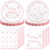 100Pcs Pink Bow Party Plates And Napkins Pink Bow Birthday Tableware Set Coquette Birthday Party Supplies Serve 50 Guests For Women Birthdays Girl Bachelorette Coquette Tableware Supplies