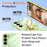 Samsung Galaxy S23 Plus Case with 2Pcs Screen Protector, 360° Rotation Ring Holder Magnetic Kickstand, Plating Gold Edge Soft TPU Shockproof Protective Cover for S23 Plus, Pea Green