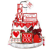 12 Pcs Valentine'S Day Tiered Tray Decor Set Heart Xoxo Wooden Sign Rustic Farmhouse Decor Love Tiered Tray Decorative Signs For Valentine'S Day Table Holiday(Red)