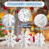 6 Set Snowflake Christmas Table Decorations - 12Pcs White Wooden 3D Snowflake Decor Tabletop Centerpiece For Christmas Party Supplies Home Decor