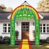 4-piece emerald green castle banner with yellow brick runner for party decor