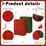 100 Pcs Red And Green Christmas Gift Bags Kraft Paper Bags With Handles Holiday Gift Bags For Wedding Baby Shower Bridal Shower Shopping Party Favor Business(13 X 10 X 5 Inch)