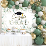 Greenery Graduation Backdrop 7x5ft - Congrats Grad Class of 2026 Graduate Party Background, Green Golden Leaves Graduation Party Decorations Photography Background