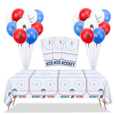 Hockey Party Decorations - 3 Pcs Ice Hockey Tablecloths, 18 Pcs Hockey Balloons Disposable Plastic Ice Hockey Rink Table Cover For Sports Event Game Day Hockey Birthday Party Supplies