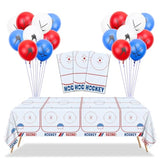 Hockey Party Decorations - 3 Pcs Ice Hockey Tablecloths, 18 Pcs Hockey Balloons Disposable Plastic Ice Hockey Rink Table Cover For Sports Event Game Day Hockey Birthday Party Supplies