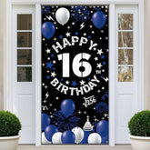 Happy 16Th Birthday Decorations For Boys Girls, 16Th Birthday Banner Backdrop, Fabric 16 Years Old Party Yard Sign Photo Props Door Decor Supplies, Sixteen Blue Theme For Indoor Outdoor
