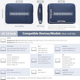 15-16 Inch Laptop Sleeve Bag Set For Macbook Pro 16 M4/M3/M2/M1 Pro/Max, 15" Surface Book, Notebook Case For 15" 15.6" Hp Dell Lenovo Thinkbook Asus Acer Samsung Huawei, Navy Blue