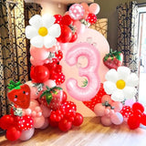 Strawberry Balloons Berry 3St Birthday Decor - 40 Inch Mylar Pink Number 3 Balloons - Strawberry Foil Balloons For Strawberry Party Decoration - Strawberry Theme Birthday Party Decorations