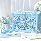 Blue Wedding Card Box For Party, Pvc Gift Card Box For Wedding Decorations With Lock, Envelope Money Wedding Card Boxes For Reception Anniversary Graduation Bridal Shower Birthday Decor