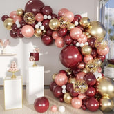 141pcs Burgundy Balloon Arch Kit with Maroon, Gold, Rose Gold, and White Balloons