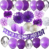Purple Silver Birthday Party Decorations For Women Happy Birthday Bann