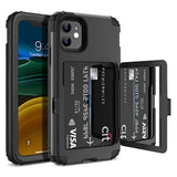 For Iphone 11 Wallet Case Defender Wallet Credit Card Holder Cover With Hidden Mirror Three Layer Shockproof Heavy Duty Protection All-Round Armor Protective Case For Iphone 11 Black