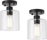 2 Pack Black Semi Flush Mount Ceiling Lights Rustic Matte Black Hallway Fixtures