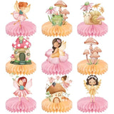 9 Pcs Fairy Party Decorations Fairies Honeycomb Centerpieces First Birthday Baby Shower Table Decor 3D Fairyland Mushroom Frog Paper Centerpieces For Home Forest Wonderland Supplies