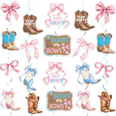 Boots Or Bows Gender Reveal Decorations Boy Or Girl Hanging Swirl Boots Or Bows Theme Baby Shower Decoration For Western Gender Reveal Party