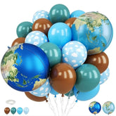 Earth Balloons, 12 Inch Dusty Blue Coffee Cloud Print Balloon With Earth Globe Foil Balloons For Boys Travel Theme Space Theme Party Earth Day Retirement Party Decorations