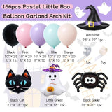 166Pc Halloween Balloon Arch Kit – Pastel Rainbow & Black with Witch, Ghost and Cat