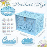 Blue Wedding Card Box For Party, Pvc Gift Card Box For Wedding Decorations With Lock, Envelope Money Wedding Card Boxes For Reception Anniversary Graduation Bridal Shower Birthday Decor