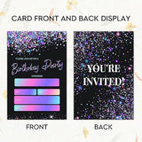 Black And Glitter Birthday Party Invitations Cards With Envelopes, Modern Party Invitations, Birthday Celebration Supplies, Double-Sided Fill-In Bday Invites For Boys Girls - C11