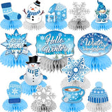 14Pcs Winter Wonderland Party Decorations Winter Centerpieces for Table, Winter Party Decorations Snowflake Centerpieces for Tables, Winter Table Decorations Honeycomb Centerpieces for Frozen Party