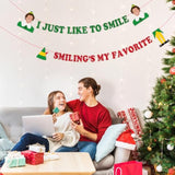 Funny Elf Christmas Decorations, Novelty Buddy The Elf Party Banner Decor Supplies, Holiday Hanging Sign For Fireplace Mantle Wall Decor, Christmas Party Photo Booth Backdrop - I Just Like To Smile