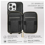 For Iphone 13 Pro Wallet Case, Zipper Crossbody Phone Case With Rfid Blocking Card Holder Wrist Strap Purse Cover For Women Compatible With Iphone 13 Pro (6.1 Inch, 2021)- Black